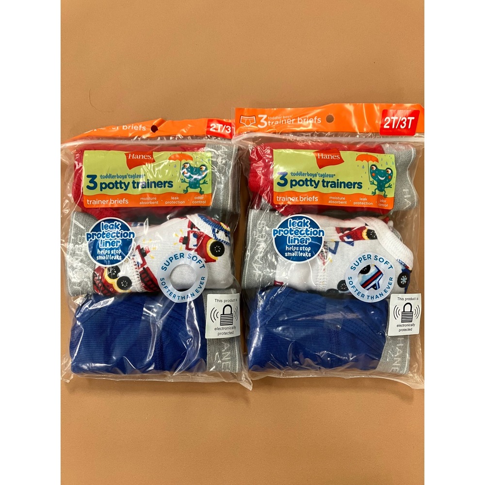 x2 Hanes Toddler Boys 3 Pack Trainer Briefs Size 2T/3T Red‎ Blue Firetruck
